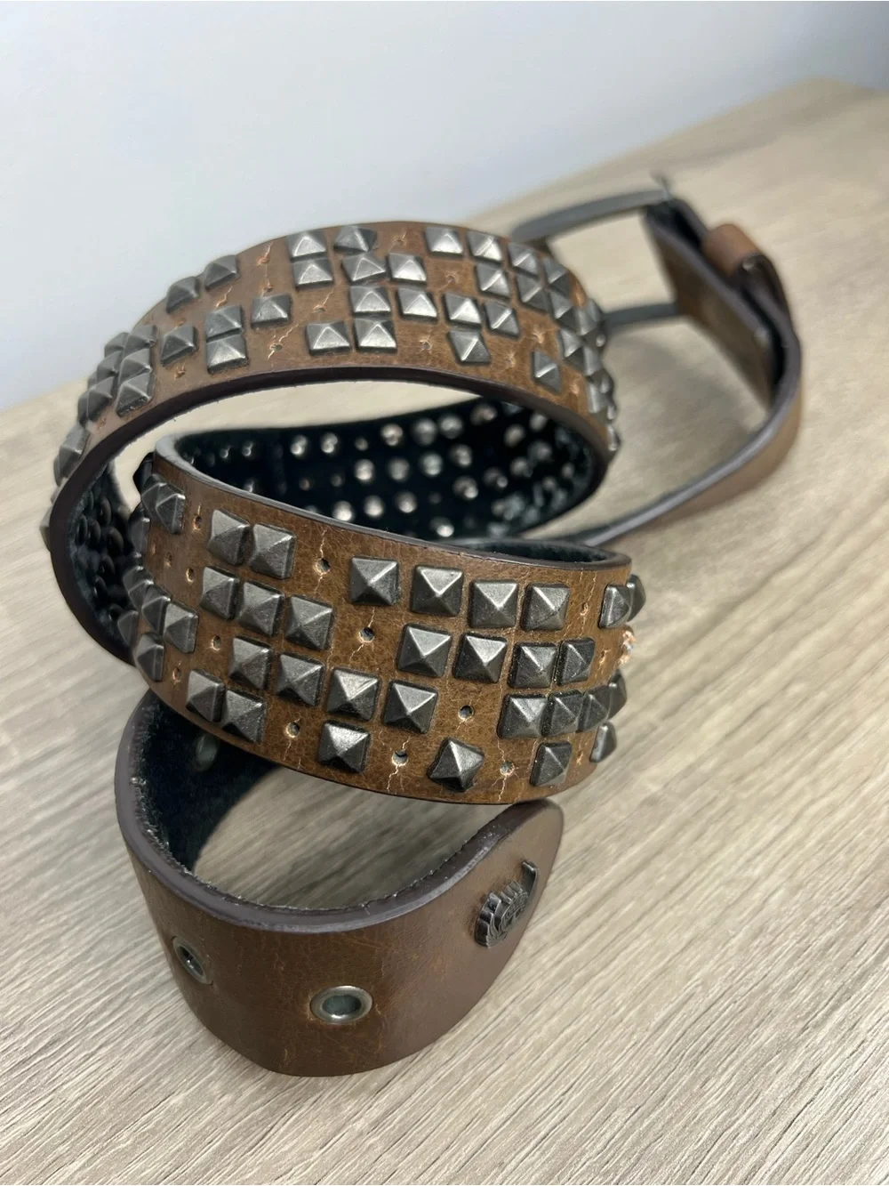 Lowlife of London Brown Studded Belt Size 28-32 Punk Goth Emo Y2K Unisex Grunge